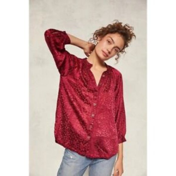 Anthropologie Velvet Burnout‎ Blouse Women M NWT Button-Up 3/4 Sleeve Tunic Top - Picture 14 of 16